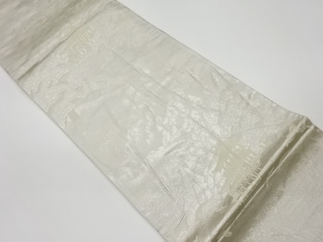 リサイクル　寺院に草木風景模様織出し袋帯